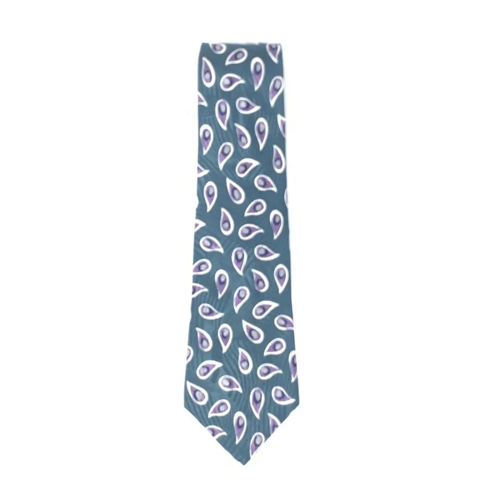 Nordstrom Green Pattern with Lavender Tear Drops Silk Men's Neck Tie L‎ 58